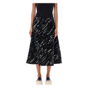 Zwarte Brushstroke Print A-Line Midi Rok Marni , Black , Dames