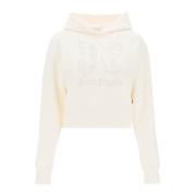 Monogram Cropped Hoodie met Borduursel Palm Angels , White , Dames