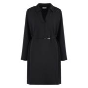 V-hals Jurk met Riem en Split Calvin Klein , Black , Dames