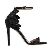 Zwarte Zijden Kristalversierde Hoge Sandalen Ermanno Scervino , Black ...