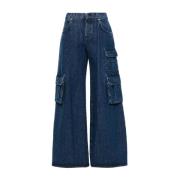 Indigo Cargo Wide Leg Jeans Off White , Blue , Dames