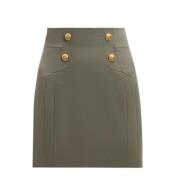 Hoge taille wollen rok met gouden knopen Balmain , Green , Dames