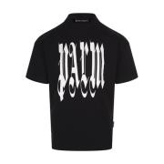 Zwart Gothic Logo Print T-shirt Palm Angels , Black , Heren