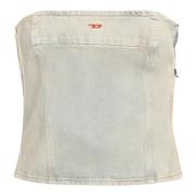 Denim Top met Gewassen-Uit Effect Diesel , Blue , Dames