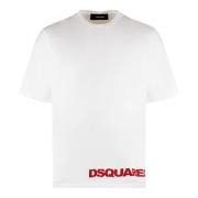 Katoenen Crew-neck T-shirt met Logo Dsquared2 , White , Heren