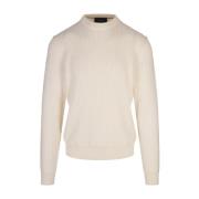 Zijde Blend Visgraat Ronde Hals Sweater Hugo Boss , White , Heren