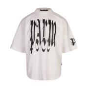 Wit Katoenen Gothic Logo T-shirt Palm Angels , White , Heren