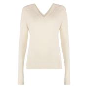 Geribbelde V-hals Wollen Trui Calvin Klein , Beige , Dames