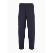 Navy Blauwe Gestreepte Broek Emporio Armani , Blue , Heren