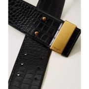 Brede Krokodil Textuur Riem Twinset , Black , Dames