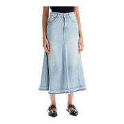 Wijd Uitlopende Denim Rok met Zij-inzetstukken Ganni , Blue , Dames