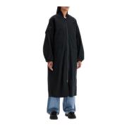 Seersucker Trenchcoat met Geribbelde Kraag Ganni , Black , Dames