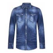 Blauwe Denim Western Shirt Aw24 Dsquared2 , Blue , Heren