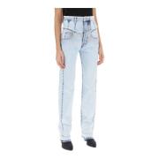 Frayed V-Seam Straight Leg Jeans Isabel Marant , Blue , Dames