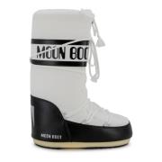 Tweekleurige platte schoenen met logoprint Moon Boot , White , Dames