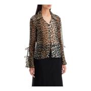 Luipaardprint Chiffon Blouse met Strik Ganni , Brown , Dames