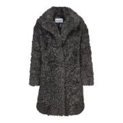 Grijze Faux Fur Jas Gekrulde Afwerking Stand Studio , Gray , Dames