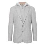 Wol Zijde Hoodie Jas Rits Zakken Eleventy , Gray , Heren