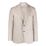 Beige Herringbone Blazer met Broche Detail Tagliatore , Beige , Heren