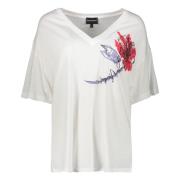 Bloemenprint T-shirt met Logo op de Rug Emporio Armani , White , Dames