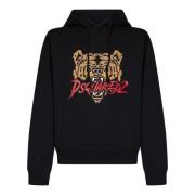 Zwarte Katoenen Hoodie met Logo Print Dsquared2 , Black , Heren