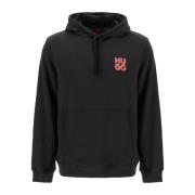 Geborsteld Katoenen Hoodie met Logo Hugo Boss , Black , Heren