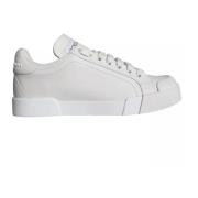 Witte Leren Sneakers met Logodetails Dolce & Gabbana , White , Dames