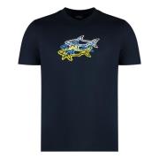 Katoenen Logo T-shirt Geribbelde Kraag Paul & Shark , Blue , Heren