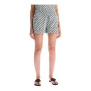 Zebra Print Poplin Shorts Tory Burch , Blue , Dames