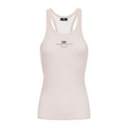 Wolmix halternek top met logo Elisabetta Franchi , Beige , Dames