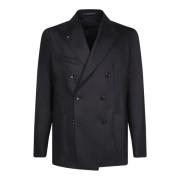 Zwarte Wol Zijde Blazer Elegante Stijl Tagliatore , Black , Heren