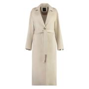 Wollen Lange Jas met Revers Kraag Pinko , Beige , Dames