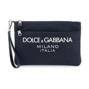 Nylon Pouch met Rubberen Logo Dolce & Gabbana , Blue , Heren