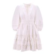 Geborduurde Linnen Mini Jurk Zimmermann , White , Dames