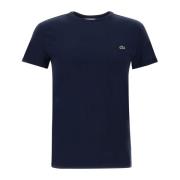 Blauw Pima Katoenen T-shirt met Krokodil Logo Lacoste , Blue , Heren