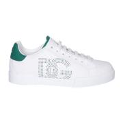 Witte Sneakers Groene Details Stijlvol Dolce & Gabbana , White , Heren