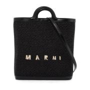 Tropicalia Geborduurde Handtas met Leren Afwerking Marni , Black , Dam...