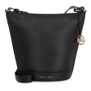 Korrelig Leren Bucket Tas met Logo Bedel Michael Kors , Black , Dames