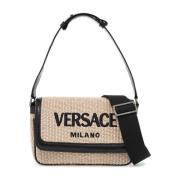 Milano Raffia Geborduurde Flap Tas Versace , Beige , Dames