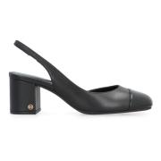 Blokhak Leren Slingback Pumps Michael Kors , Black , Dames