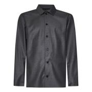 Grijze Flanellen Overshirt met Klassieke Kraag Low Brand , Gray , Here...