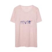 Roze Linnen T-Shirt met 'Fever' Logo Zadig & Voltaire , Pink , Dames