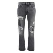 Straight Leg Jeans met Distressed Details Palm Angels , Gray , Heren