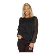 Stijlvolle gestippelde blouse 2-Biz , Black , Dames