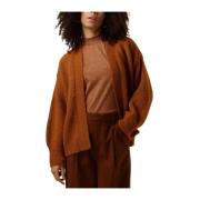 Bruine Puff Sleeve Cardigan Gezellig Gebreid Summum Woman , Brown , Da...