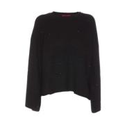 Zwarte Strass Crewneck Wollen Trui Aniye By , Black , Dames