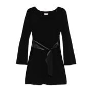 Zwarte Gebreide Jurk met Geriemde Taille Liu Jo , Black , Dames