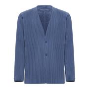 Geplooide Kraagloze Blazer Jas Issey Miyake , Blue , Heren