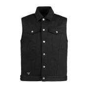 Denim Mouwloze Gilet met Logodetail Prada , Black , Heren