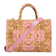 Roze Bedrukte Leren Tote Tas Versace , Pink , Dames